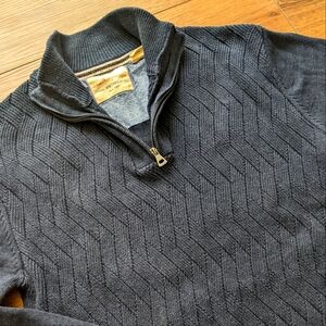 Weatherproof Vintage Men's Cotton 1/4‎ Zip Sweater Navy Blue Herringbone Knit XL